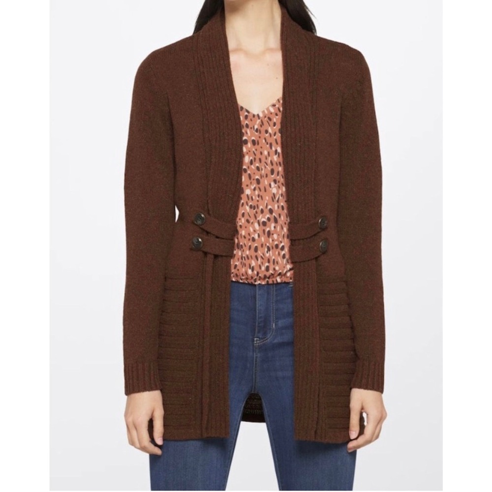 Fortune + Ivy Brown Tab Button Open Front Shimmery Cardigan M Medium NWOT